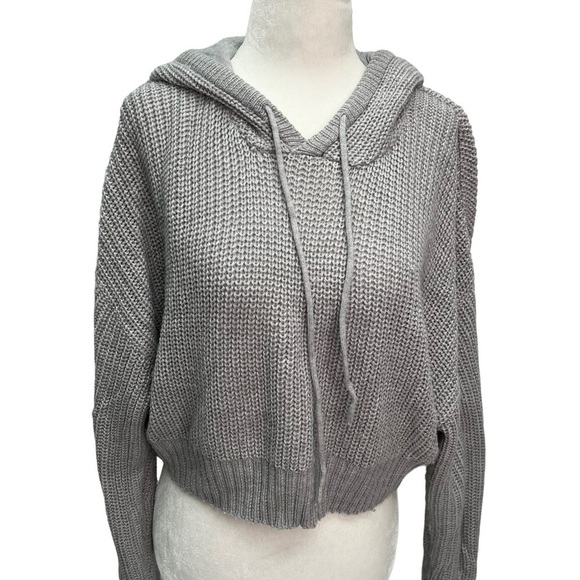 𝅺streetwear Society🖤Cropped Grey Knit Sweater Hood Size S - Picture 1 of 10